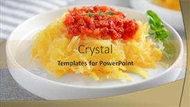 Presentation with spaghetti - Colorful PPT theme enhanced with plate with tasty spaghetti squash on table close up backdrop and a yellow colored foreground