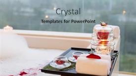  Presentation with white plate - Presentation consisting of plate-with-teapot-on-beautiful background and a light gray colored foreground