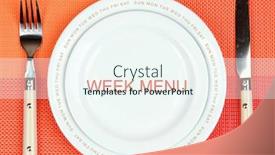  Presentation with tablecloth - Theme featuring plate with text week menu fork and knife on tablecloth background background and a sky blue colored foreground