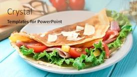  Presentation with pancake - Audience pleasing PPT theme consisting of plate-with-thin-buckwheat-pancake backdrop and a coral colored foreground