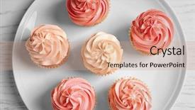  Presentation with cupcakes - Colorful slide deck enhanced with plate with yummy cupcakes backdrop and a coral colored foreground