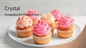  Presentation with cupcakes - PPT layouts with plate with yummy cupcakes background and a light gray colored foreground