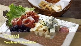  Presentation with olive - Audience pleasing slide deck consisting of plateau - salad of cold cuts backdrop and a tawny brown colored foreground