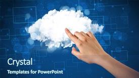  Presentation with basketball female blue - Amazing PPT theme having plateform - female hand touching cloud backdrop and a  colored foreground