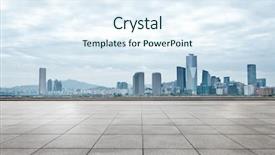  Presentation with office buildings - Slide deck consisting of plateform - modern office buildings in seoul background and a sky blue colored foreground