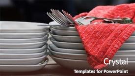  Presentation with napkins - Slide set consisting of plates cutlery napkins waiting to be set for mealtime background and a tawny brown colored foreground