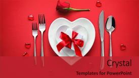 Presentation with shape heart - Audience pleasing slides consisting of plates in shape of heart backdrop and a crimson colored foreground