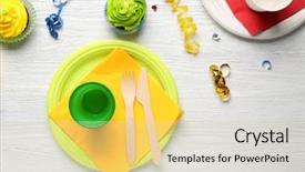  Presentation with cupcakes - Colorful slide set enhanced with plates with birthday cupcakes backdrop and a lemonade colored foreground