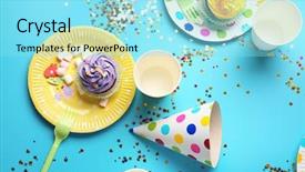  Presentation with cupcakes - Beautiful slide deck featuring plates with birthday cupcakes backdrop and a arctic colored foreground