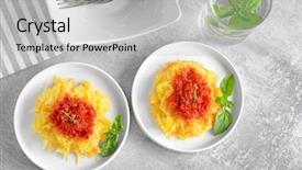  Presentation with table meal plan for osteotphorosis - Slide deck enhanced with plates with tasty spaghetti squash background and a light gray colored foreground