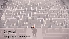  Presentation with businessman standing on maze - PPT layouts having platform above a detailed maze background and a soft green colored foreground