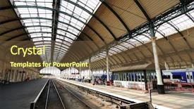  Presentation with station - Cool new PPT theme with trainstation - platform at a train station backdrop and a tawny brown colored foreground