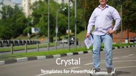  Presentation with rides - Beautiful PPT theme featuring platform balance - happy man with documents rides backdrop and a gray colored foreground