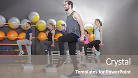  Presentation with elderly people exercise patient training - Slide deck featuring platform balance - young sporty people training background and a gray colored foreground