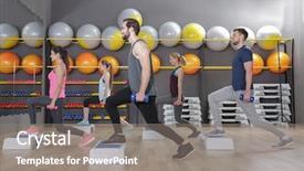  Presentation with elderly people exercise patient training - Theme with platform balance - young sporty people training background and a gray colored foreground