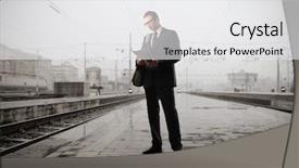  Presentation with station - Amazing PPT theme having platform of a train station backdrop and a white colored foreground