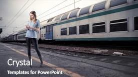  Presentation with station - Cool new PPT theme with platform of a train station backdrop and a dark gray colored foreground