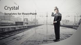  Presentation with ott platform - Beautiful PPT theme featuring platform of a train station backdrop and a light gray colored foreground