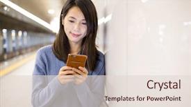  Presentation with mobile phone in woman hand - Cool new slides with underground railroad - woman use mobile phone backdrop and a lemonade colored foreground