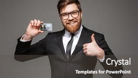  Presentation with credit card - Amazing slide set having platinum - portrait of a happy young backdrop and a dark gray colored foreground