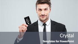  Presentation with credit card - Theme having platinum - portrait of handsome young businessman background and a dark gray colored foreground