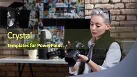  Presentation with studio music lowers - Slides having platinum - young female photographer working background and a tawny brown colored foreground