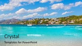  Presentation with beach - Amazing presentation theme having platja de alcudia auanada beach in mallorca majorca balearic islands backdrop and a cyan colored foreground