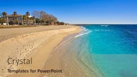  Presentation with beach - Amazing presentation design having platja-de-cavet-beach backdrop and a coral colored foreground