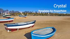  Presentation with boats digital - Cool new PPT theme with platja in tarragona of catalonia backdrop and a cobalt blue colored foreground