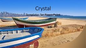  Presentation with boats electronics - Colorful presentation theme enhanced with platja in tarragona of catalonia backdrop and a teal colored foreground