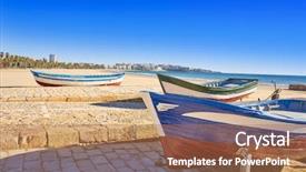  Presentation with navigation boats - Slide set having platja in tarragona of catalonia background and a coral colored foreground