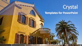  Presentation with houses cars - Cool new slide set with platja in tarragona of catalonia backdrop and a teal colored foreground