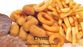  Presentation with burgers - Colorful PPT theme enhanced with platon - tray with fattening food such backdrop and a gold colored foreground