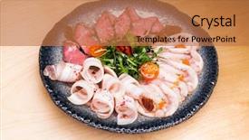  Presentation with meat - Amazing PPT layouts having platter - a snack under vodka backdrop and a coral colored foreground