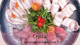  Presentation with meat - PPT theme consisting of platter - a snack under vodka background and a coral colored foreground
