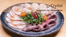  Presentation with meat - Beautiful PPT layouts featuring platter - a snack under vodka backdrop and a coral colored foreground