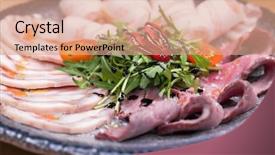  Presentation with meat - Slide deck with platter - a snack under vodka background and a coral colored foreground