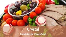  Presentation with cut - PPT layouts featuring platter-of-assorted-cold-cut background and a coral colored foreground