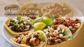  Presentation with chorizo - Presentation theme with platter-of-mexican-street-tacos background and a coral colored foreground