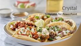  Presentation with chorizo - Cool new slide set with platter-of-mexican-street-tacos backdrop and a coral colored foreground