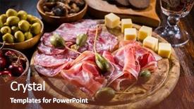  Presentation with appetizers - PPT layouts featuring platter with variation of appetizer background and a tawny brown colored foreground