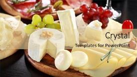  Presentation with cheese plate parmesan cheddar gouda - Audience pleasing slides consisting of platters - cheese and salami platter backdrop and a blonde colored foreground