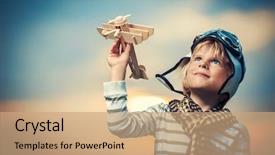  Presentation with plane - Slide deck with play - boy plane sunset background and a coral colored foreground