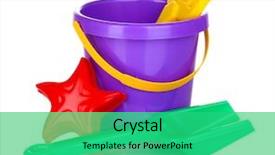  Presentation with sand play - Slide deck featuring sand play - children's beach toys isolated background and a  colored foreground