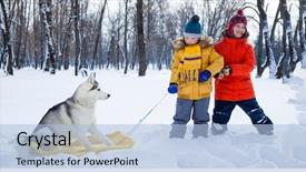  Presentation with dog sled - PPT layouts having play - happy boy playing sled background and a light blue colored foreground