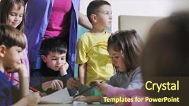  Presentation with happy kids - Beautiful PPT theme featuring play at kindergarden indoor preschool backdrop and a  colored foreground