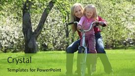  Presentation with carbon fiber bicycle frame - Colorful slides enhanced with play ground - girl with mother sit backdrop and a yellow colored foreground