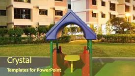  Presentation with house electrical services - Audience pleasing PPT theme consisting of play ground - house on playground backdrop and a tawny brown colored foreground