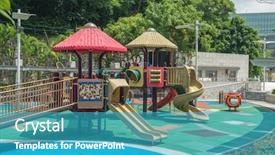  Presentation with playground - PPT theme consisting of play ground - modern children playground in park background and a teal colored foreground