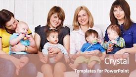  Presentation with moms - PPT theme with play group - friendly moms with babies background and a coral colored foreground